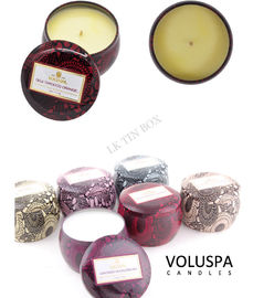 Premie Voluspa om Dozen van het Kaars de Kleine Tin met Druk en het In reliëf maken leverancier