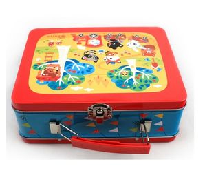 Doos van de de Dooslunch van het nieuwigheids de Rechthoekige Tin met Plastic Handvat, Rechthoekige Tincontainers leverancier